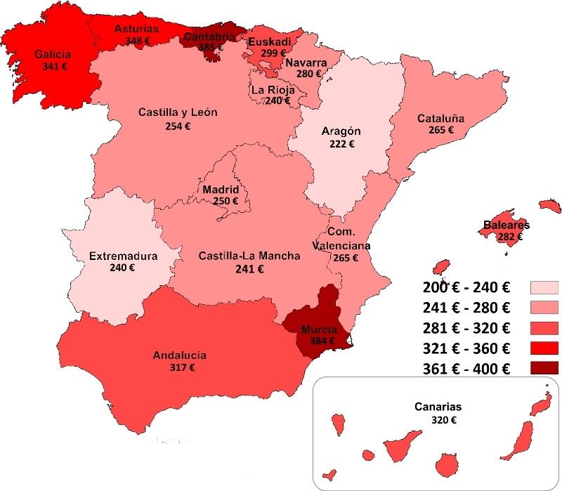 El precio medio de los seguros a terceros por provincias en EspaÃ±a